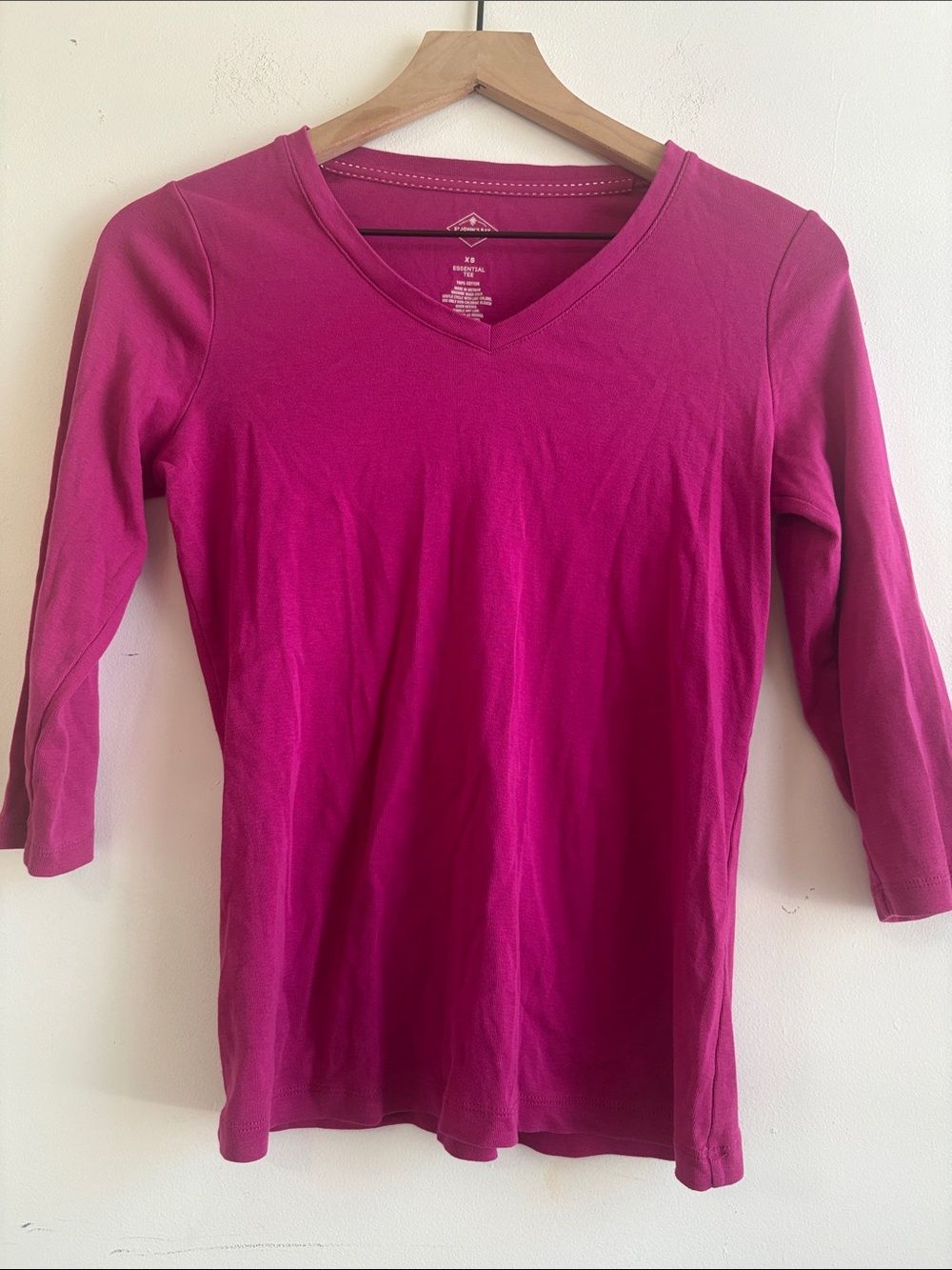 St. John's Bay Women's V-Neck Long Sleeve Top - Fuchsia